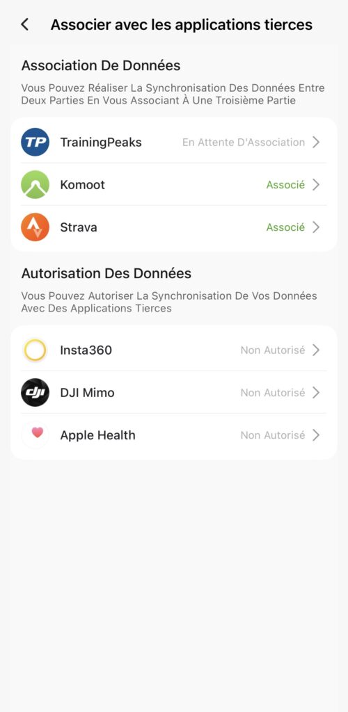 Connectivité app IGPSport